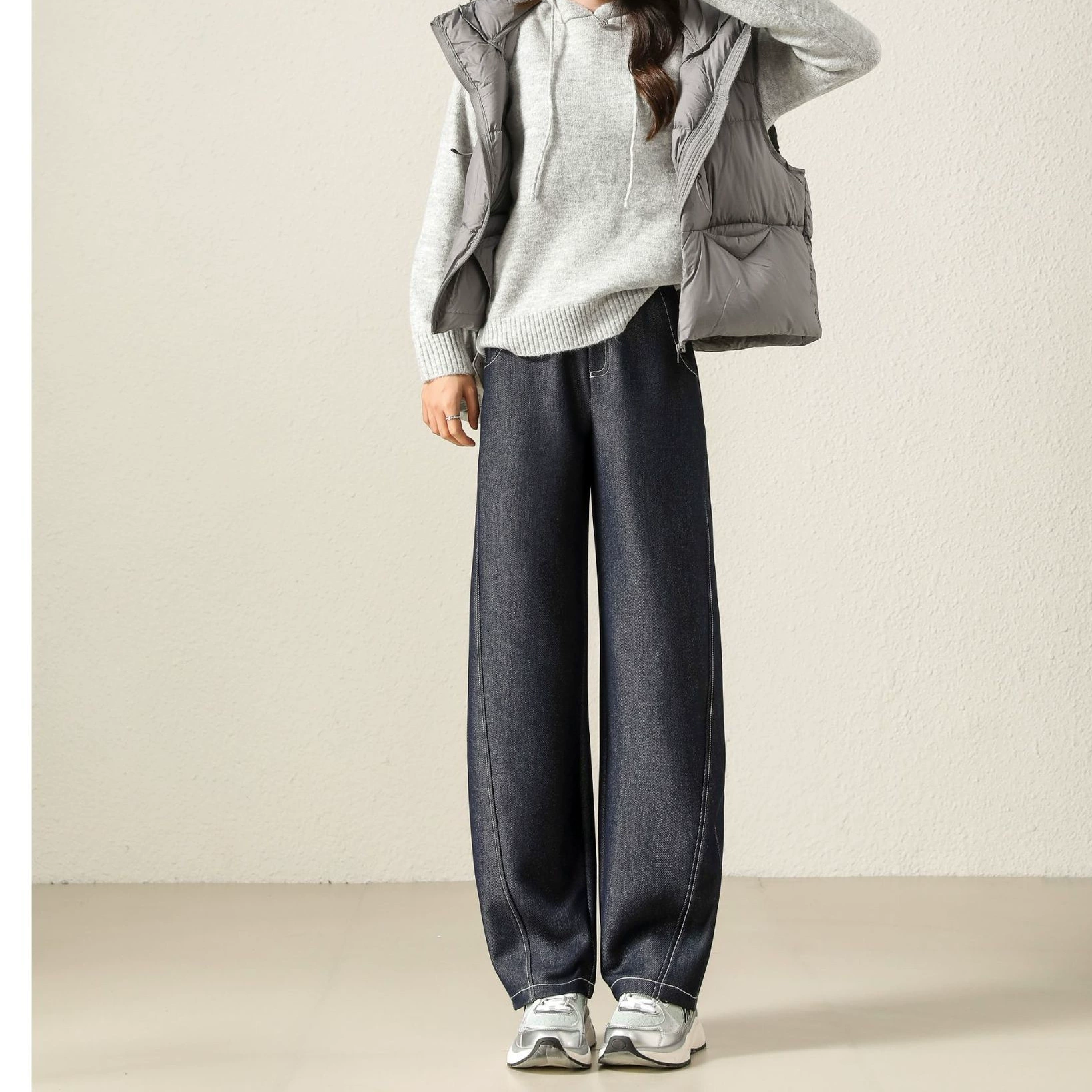 Осенние и зимние новые модные дикие повседневные тонкие высокие талии носить свободные широкие джинсовые штаны ятаган