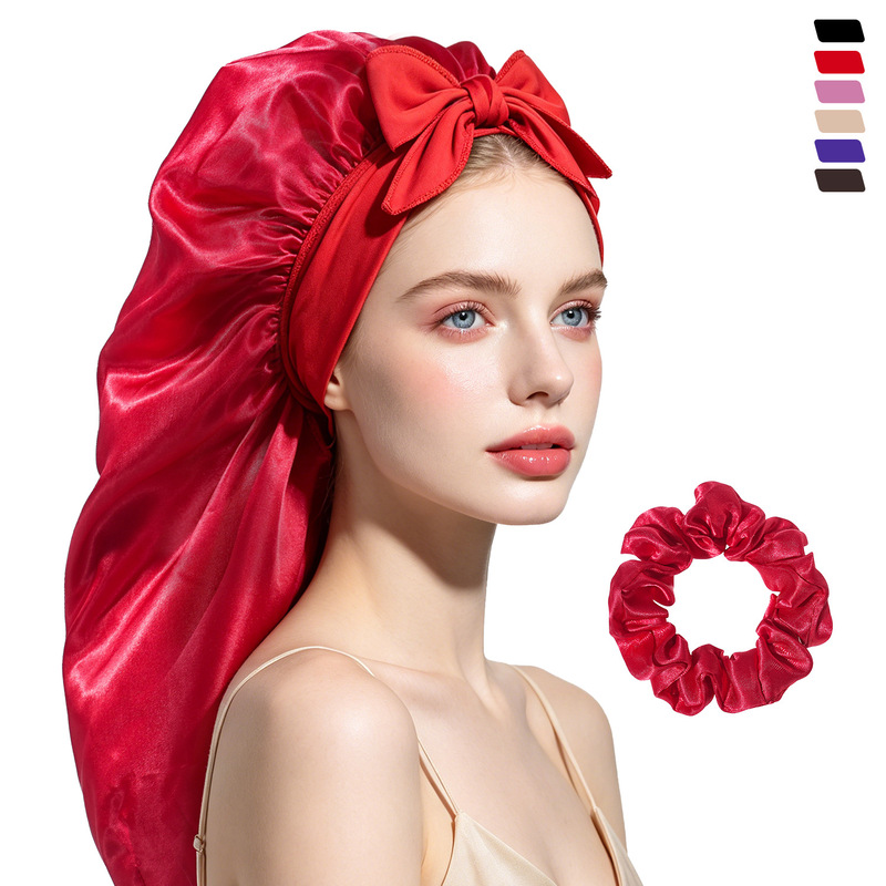 Satin long lace-up nightcap + hair band suit European and American cross-border hair care cap European and American cross-border new African headscarf