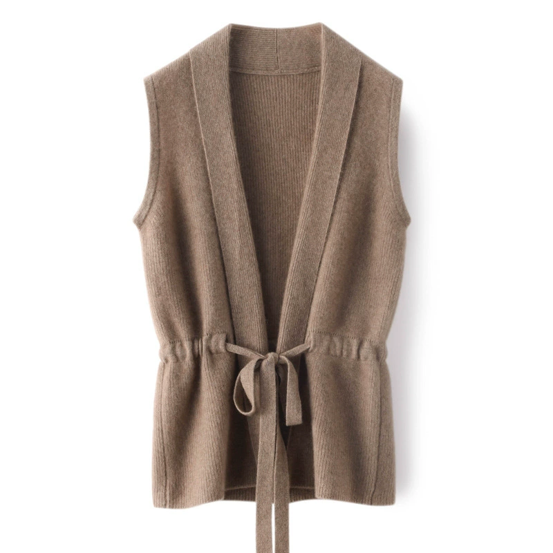 Женский кардиган-жилет из 100% шерсти, новый модный облегающий вязаный жилет без рукавов.