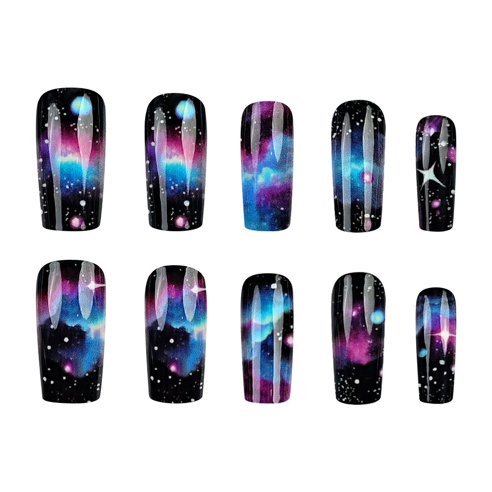 Red Hot Girl Starry 24 piezas de uñas falsas de ensueño, desgaste de uñas, parches de uñas de estrella trapezoidal largos image 6