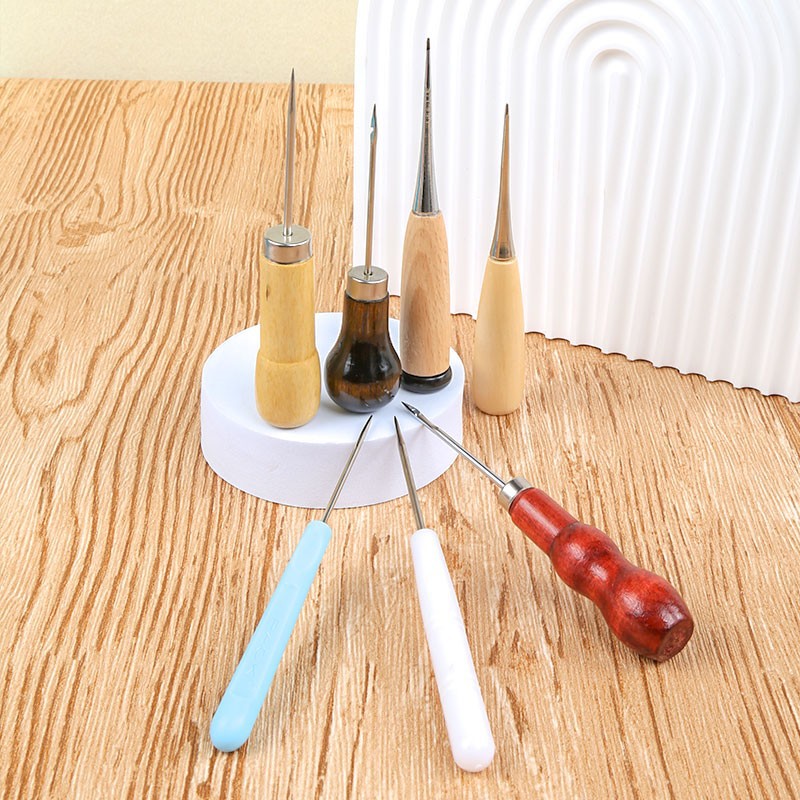 Nuevas herramientas de costura de cuero forma de calabaza mango de madera puncher herramientas hechas a mano en stock al por mayor