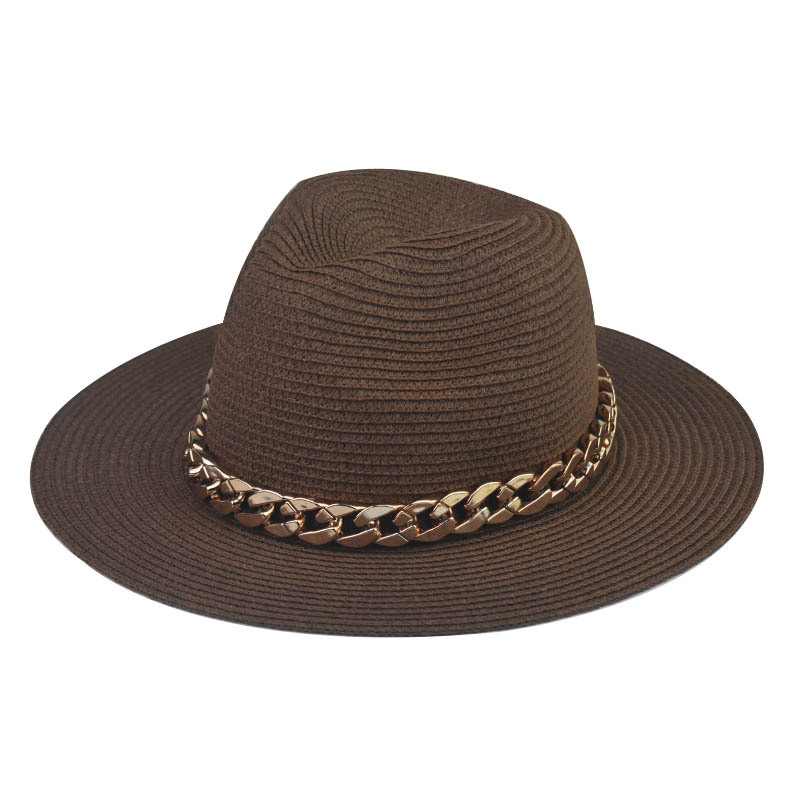 Comercio exterior transfronterizo Four Seasons Sombrero de paja de cadena grande de oro Cadena de sombrero de paja de Jazz de ala grande Sombrero de paja de tapa plana