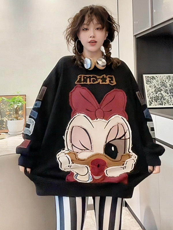 Productos europeos y camisa de terciopelo gruesa dibujos animados 2025 invierno nuevo estilo de bordado de moda media y larga suelta chaqueta de mujer en la cabeza image 5