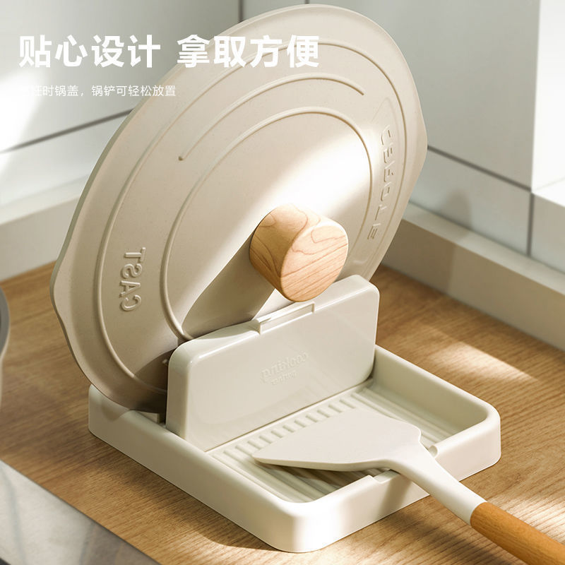 주방 냄비 뚜껑 랙 조리대에 앉아있는 스푼, 주걱, 주걱 랙을 보관할 수 있는 접이식 랙