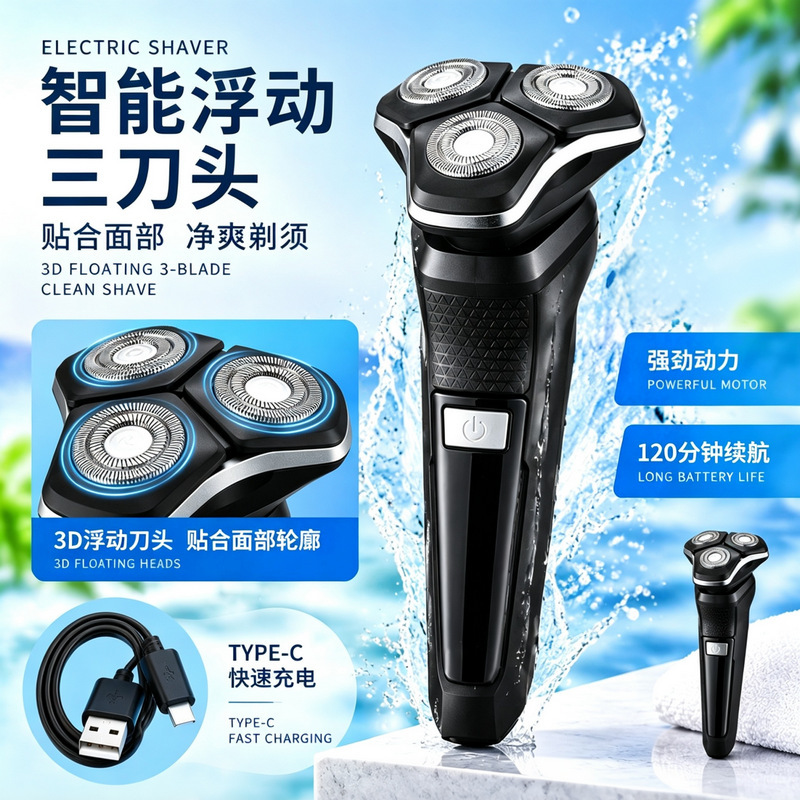 Crowdfunding electric shaver for men, dual floating smart triple-blade shaver Crowdfunding electric shaver for men, dual floating smart triple-blade shaver