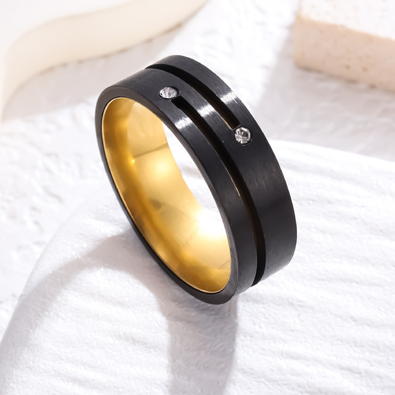 Two-color Vacuum Plating Matte Surface Diamond-studded Ring