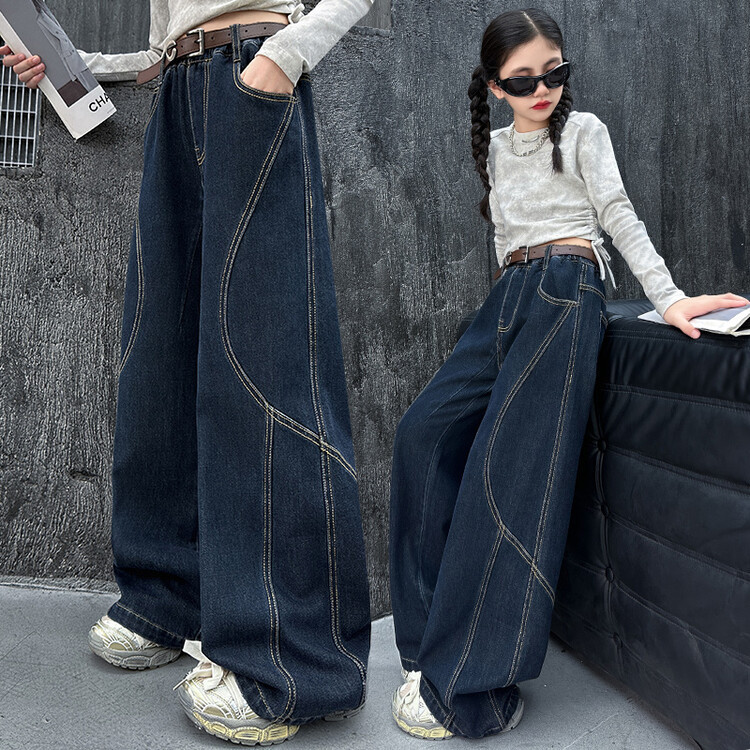 24165 Jeans White Gray Top Rabbit Fur Spring And Autumn New Children's Miscellaneous European And American Jeans_voghion.com