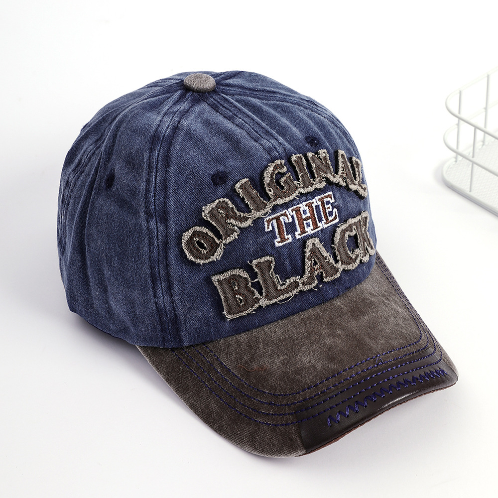 Letra Denim gorra de béisbol cara de aspecto pequeño retro angustiado Azul Rojo gorra de pico circunferencia de la Cabeza Grande de hombres y mujeres