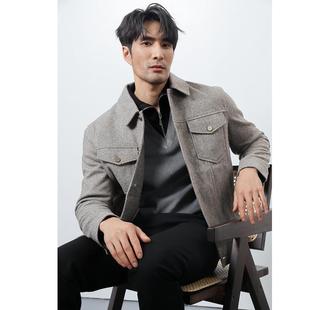 high quality Houndstooth Woolen Jacket Men's Autumn and Winter Fashion Business Light Mature Style Lapel Short Plaid Jacket