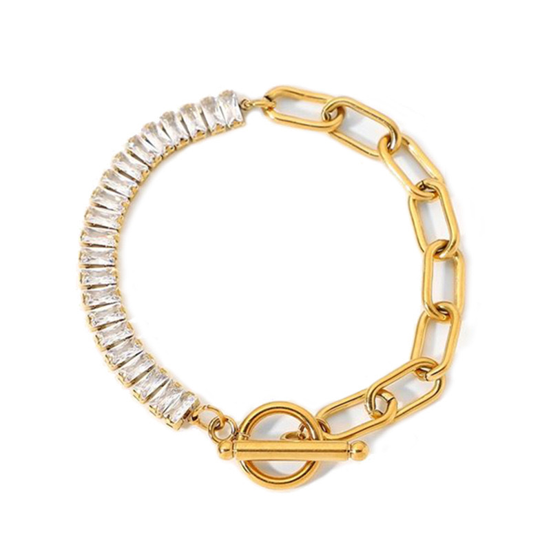 Geometric Pattern Simple Style Geometric Titanium Steel 18K Gold Plated Zircon Bracelets In Bulk