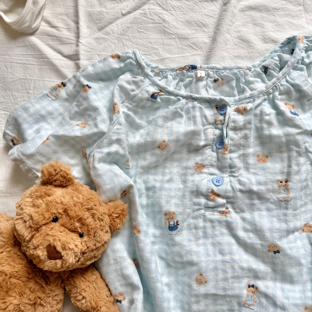 라운드넥 반팔 반바지 세트 - 버터베어 블루