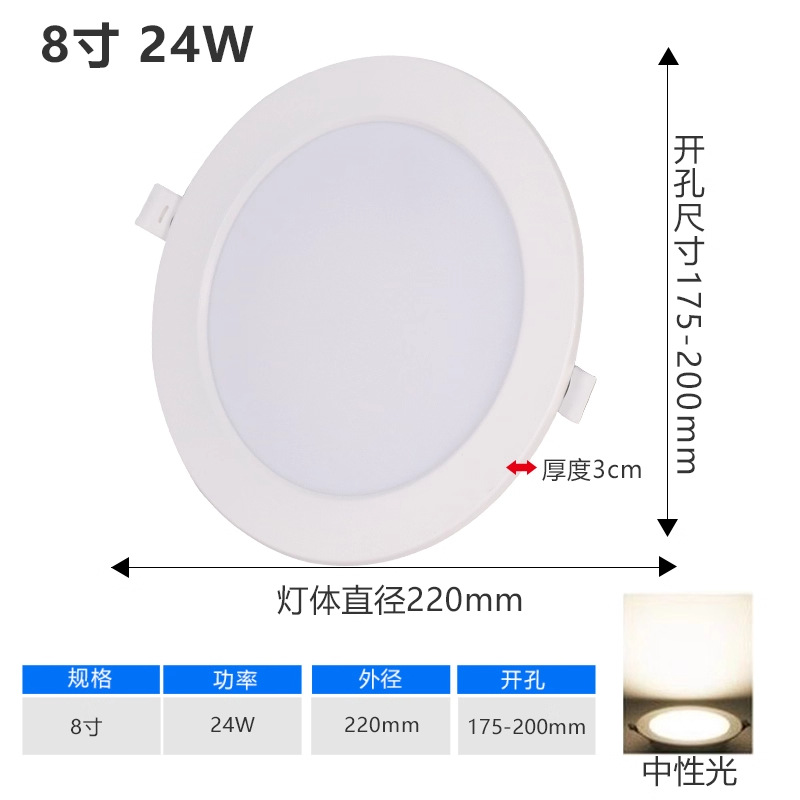 8-inch 24w neutral light opening 170-200