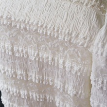 森系复古 褶皱蕾丝 镂空蛋糕裙弹力蕾丝面料棉色层叠蕾丝布料