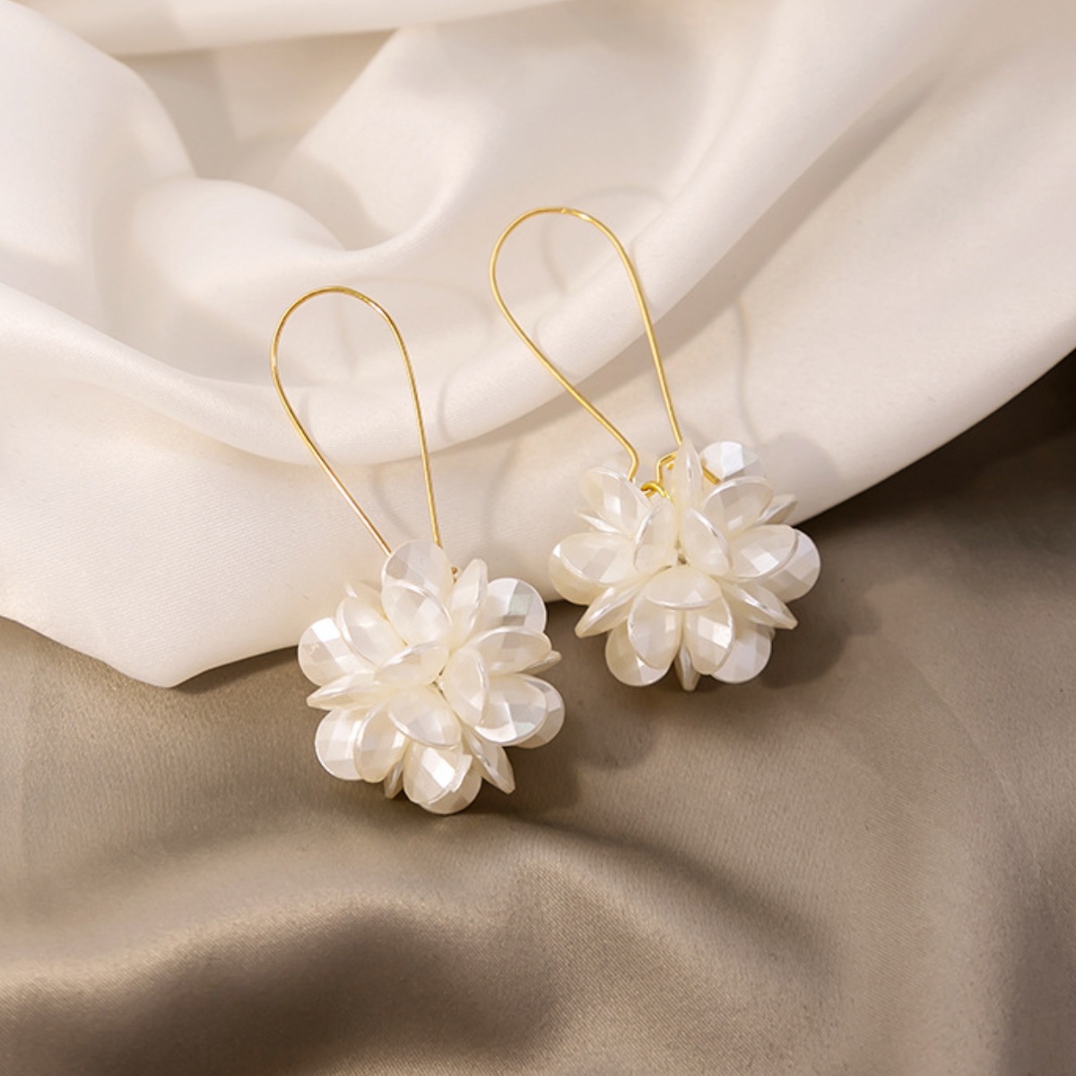 Long white geometric earrings pearl