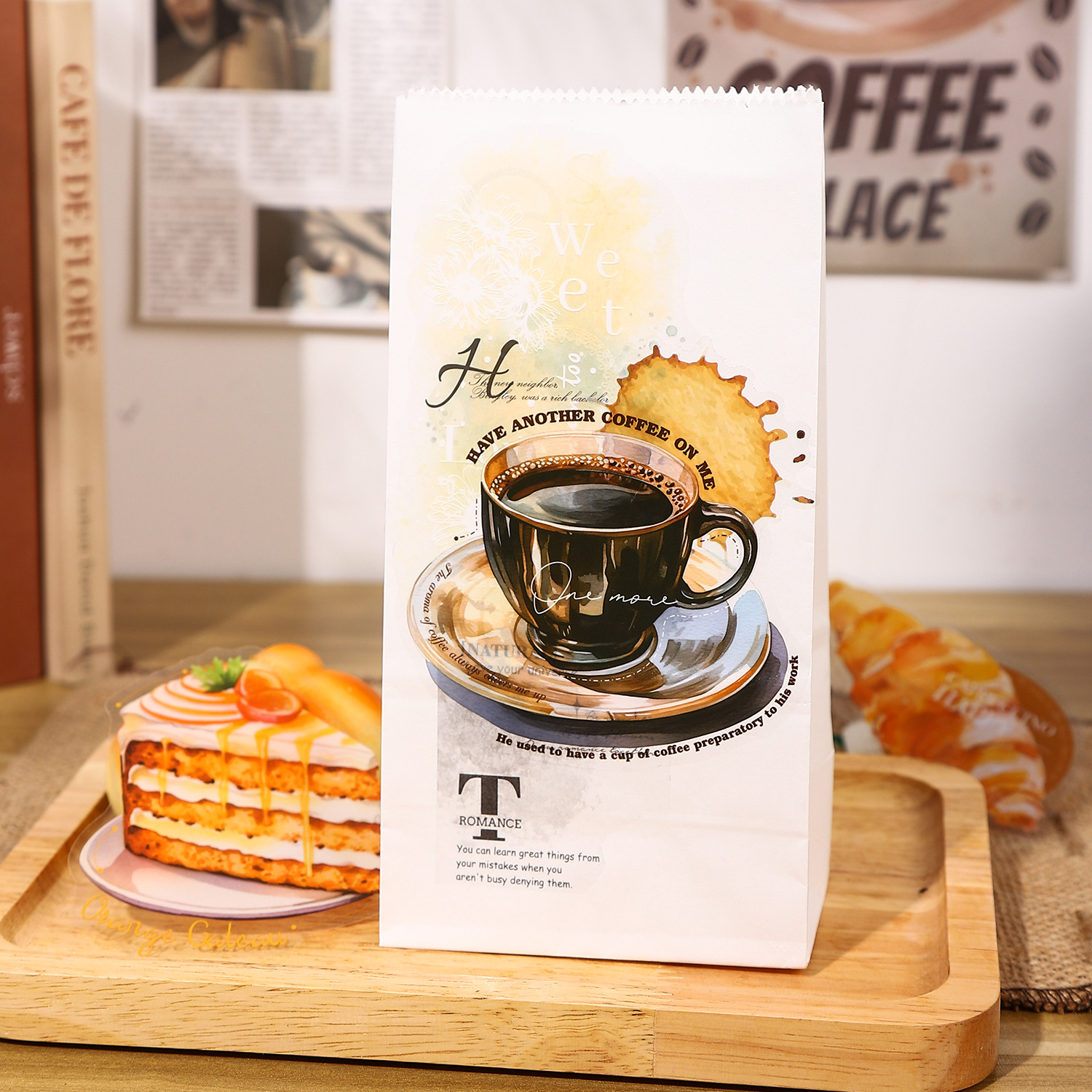 Pegatinas de ketchup girl PET llenas de taza de café serie de tiempo pegatinas de material de tema de café de gran tamaño