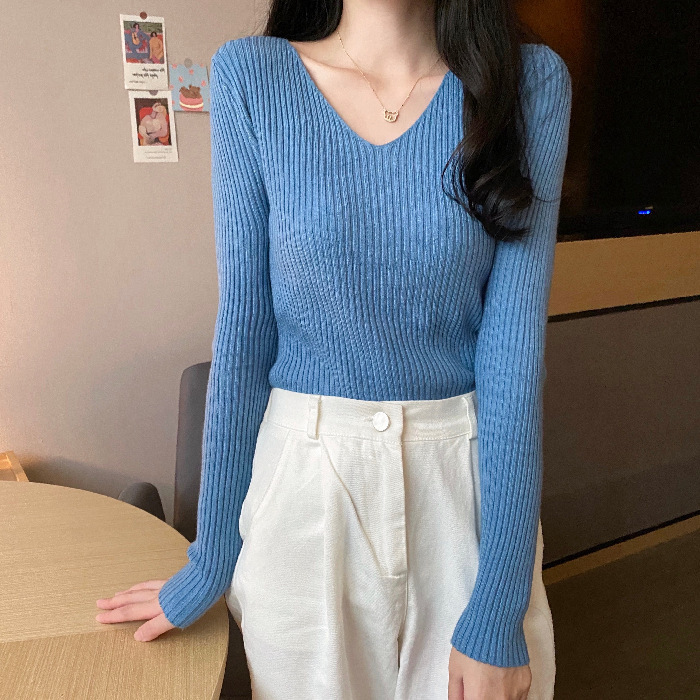 毛衣女2025秋冬新款百搭修身v领打底针织衫洋气内搭长袖紧身上衣|undefined
