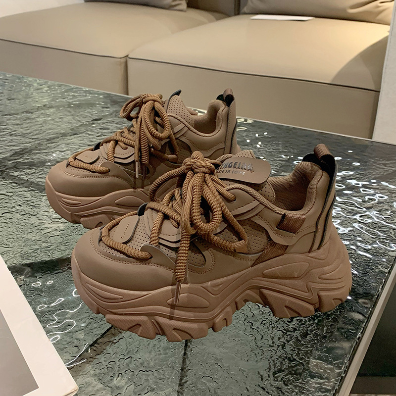 2023 Autumn and Winter New Genuine Leather Dad's Shoes Women's Ins Fashion Retro Plush Fashion Thick Sole Sneakers_voghion.com