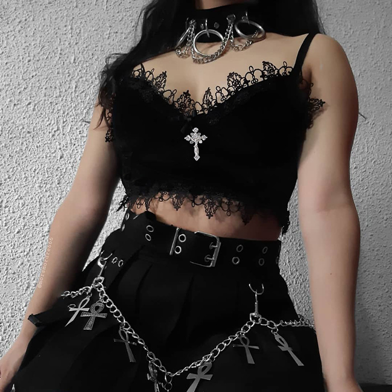 Velvet Y2k Mall Goth Crop Tops Black Lace Trim Emo Alternative Aesthetic Crop Tops Women Corset Spaghetti Strap Camis Camis Aliexpress