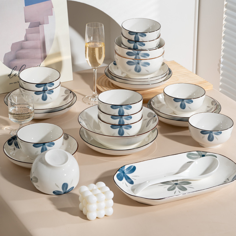 Jingdezhen Moran 세라믹 식기 쌀 그릇 국수 그릇 수프 보울 접시 유약 컬러 보울과 접시 세트 DIY 옵션