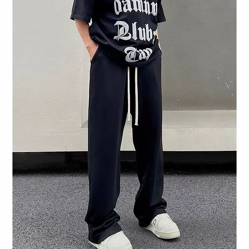 Брюки Trend Brand тонкие повседневные свободного прямого кроя, осень, размеры M–8XL, серые/чёрные