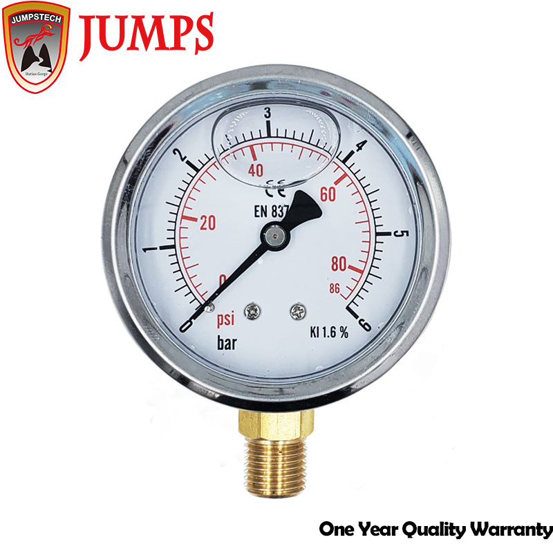 厂家直销60mm不锈钢壳充油压力表 6bar不锈钢径向耐震压力表