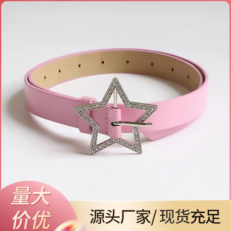 New Summer Fashion Star Belt European and American Spice Girl Style Pink Y2K Belt Women's Jeans Korean Style Design Sense Batch New Summer Fashion Star Belt European and American Spice Girl Style Pink Y2K Belt Women's Jeans Korean Style Design Sense Batch