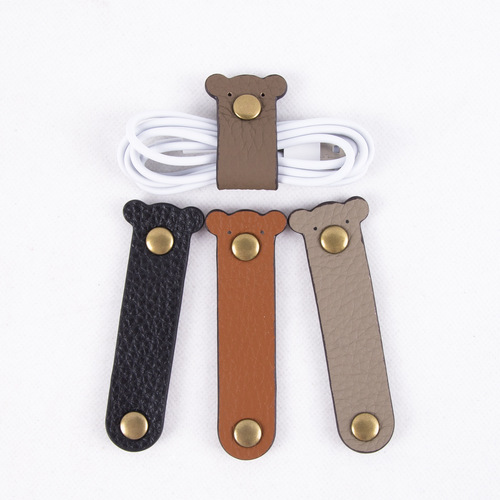 Manufacturer's Export Cartoon Data Cable Organizer Charging Cable Zipper Head Layer Calfskin Headphone Cable Tie Band Binding Strip