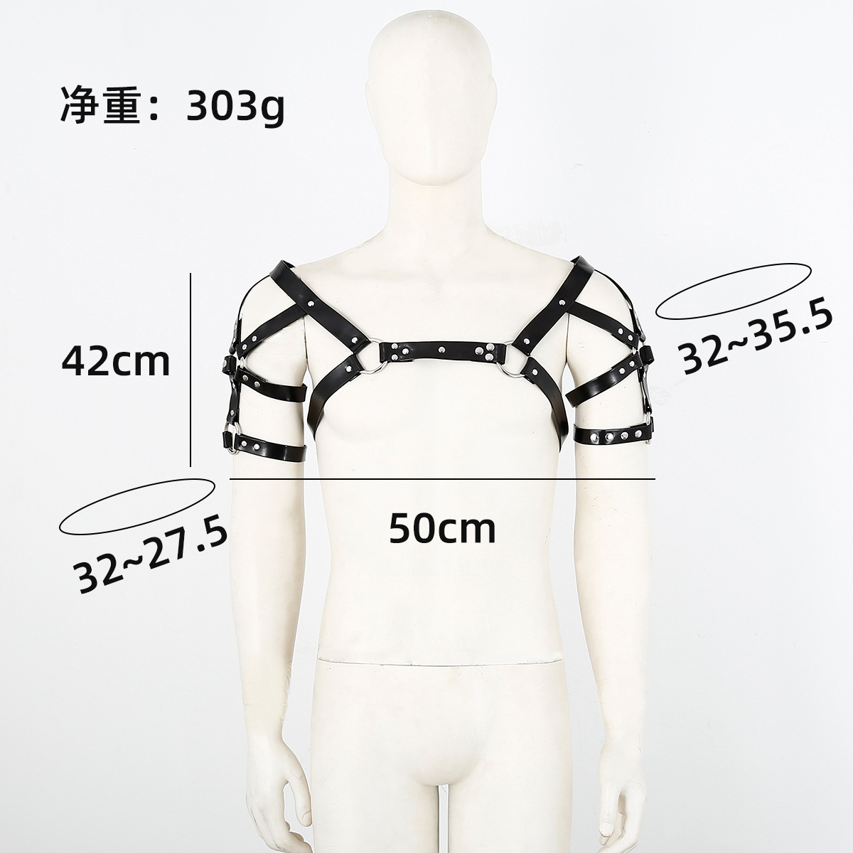 Top de cuero estilo SM para fetiche, atuendo punk de alto rendimiento con correas de cuero, tachuelas, remaches, arnés artesanal con correas para el pecho y correas cruzadas en la espalda. image 4