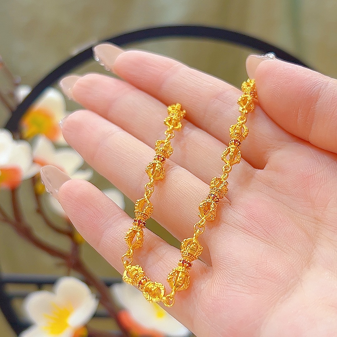 金刚杵新中式古法越南沙金手链中国风高级感藏式铜合金仿真首饰品