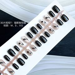 黑系貓眼魚和貓達人新款甲片全貼式輕薄無痕手工磨砂穿戴指甲貼