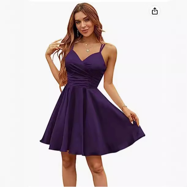 Amazon Aliexpress Independent Site Foreign Trade Spaghetti Strap Satin Homecoming Dress Short V-Neck Short Pleated Dress Amazon Aliexpress Independent Site Foreign Trade Spaghetti Strap Satin Homecoming Dress Short V-Neck Short Pleated Dress