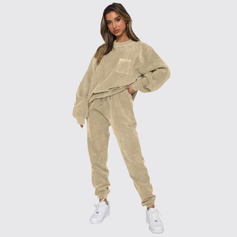 Women's Corduroy Round Neck Pullover And Pants Set For Autumn_voghion.com