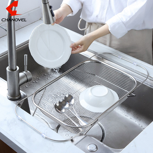 304 stainless steel sink drain basket retractable vegetable basket sink tableware drain rack kitchen storage rack