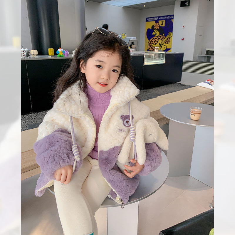 Picture Little Elephant Girls' plush jacket Children's winter warm plush jacket Foreign baby thick cotton coat