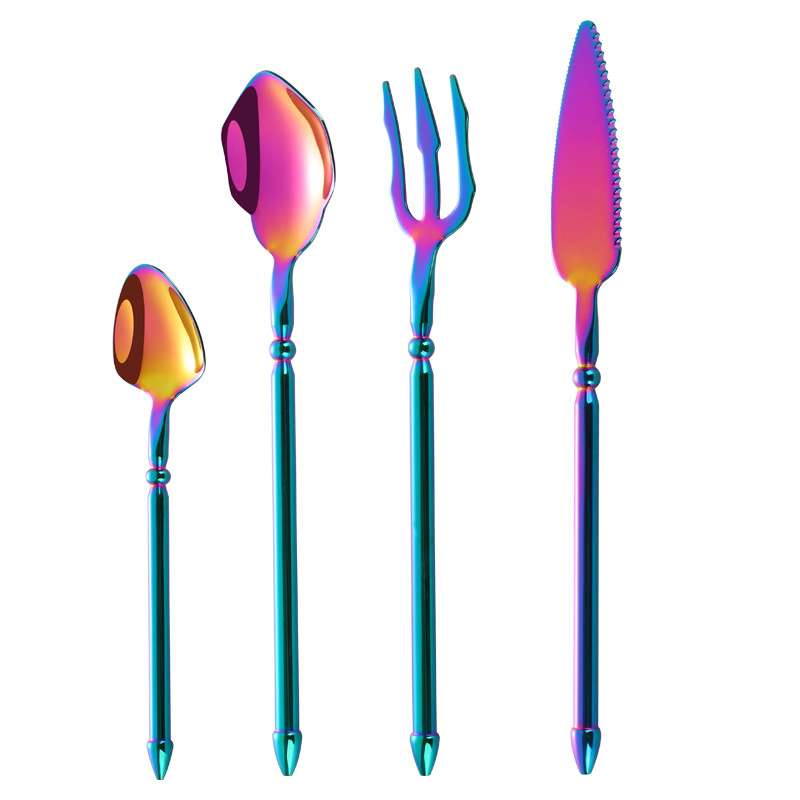 Creativo 304 cuchillo de comida occidental de acero inoxidable y cuchara tenedor Juego de 4 piezas cuchillo y tenedor de carne de hotel transfronterizo Sea King traje de vajilla occidental