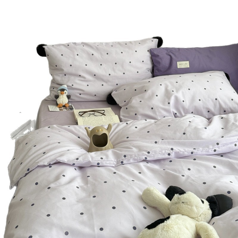Cama de punto de onda púrpura de cuatro piezas de algodón 100% algodón pequeño edredón fresco simple sábanas de cama de tres piezas