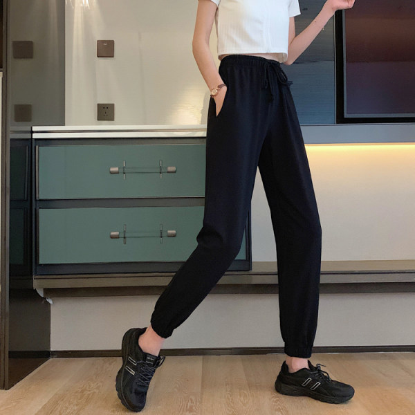 [Good quality] Spring and Autumn elastic waist loose slimming Joker toe casual sports pants student Harlan pants