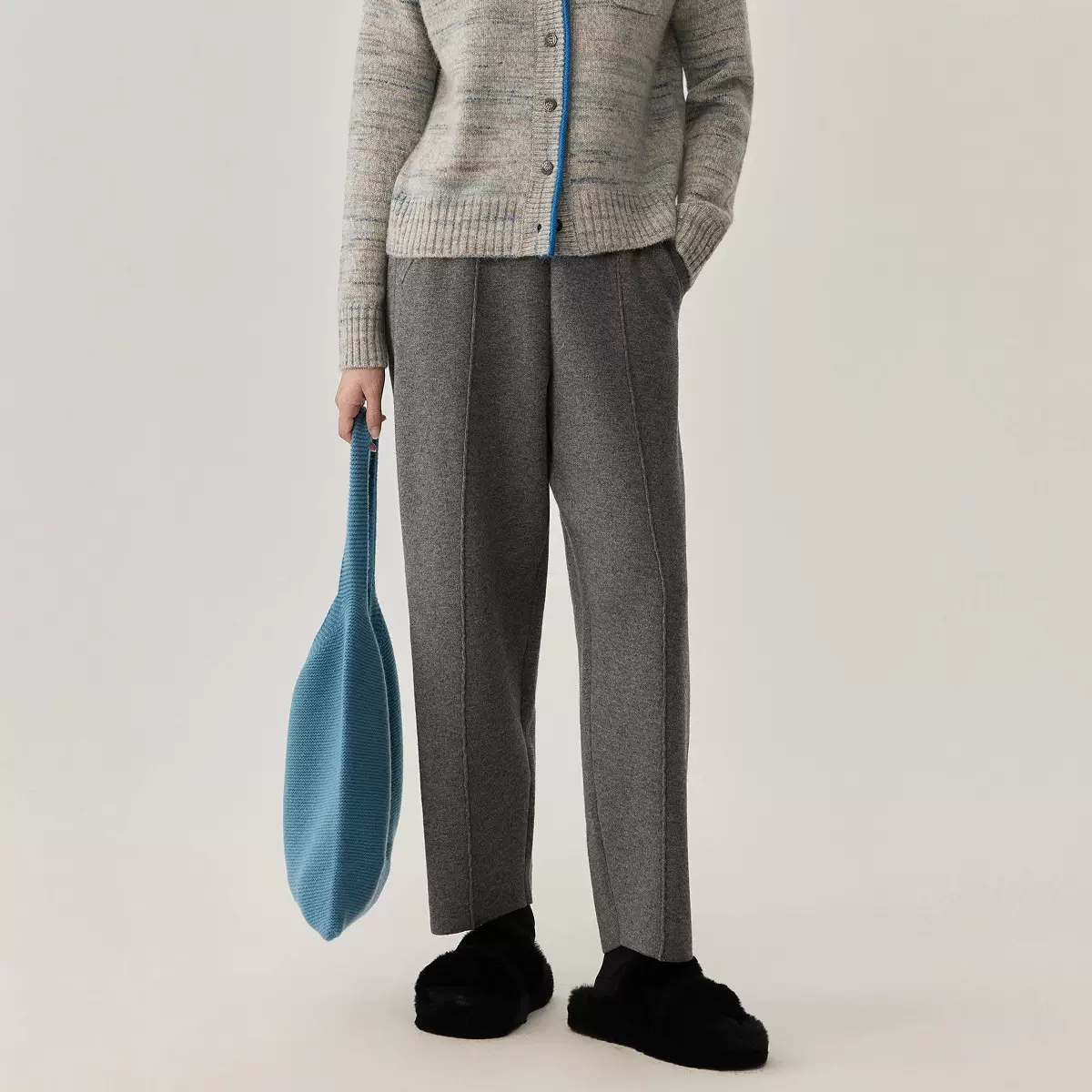 秋冬垂感绵羊毛长裤优雅气质高腰显瘦纯色直筒裤保暖女式休闲裤