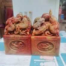 寿山红石大九龙摆件大玉玺方章印面10和12篆刻印章礼品章纽章配盒