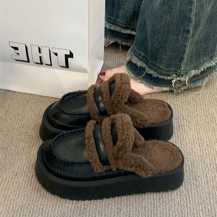 Thick-Soled Cotton Birkenstock-Style Slippers for Women, Outdoor Furry Slippers, 2026 New Spring and Summer Model, Plush Snow Boots, Closed-Toe Half Slippers Thick-Soled Cotton Birkenstock-Style Slippers for Women, Outdoor Furry Slippers, 2026 New Spring and Summer Model, Plush Snow Boots, Closed-Toe Half Slippers