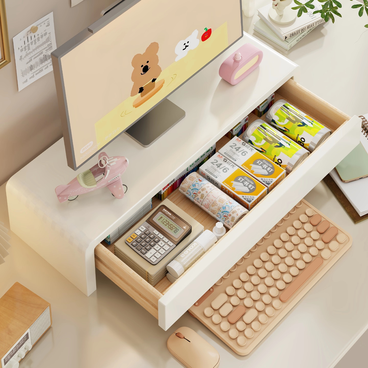 Soporte Elevador de Monitor de Madera para Escritorio de Oficina