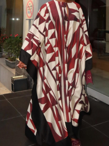 Cross-border European and American 2025 New Autumn Retro Printed V-neck Loose Plus-size Resort-style Dress for Women NQ6019