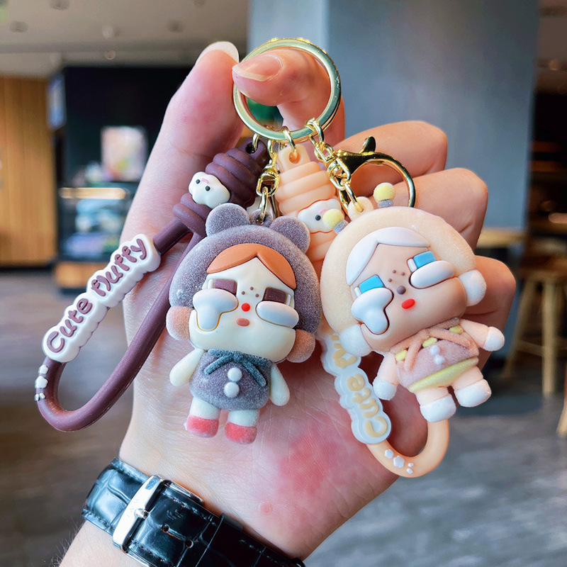 Cartoon Cross-Border Flocking Crying Baby Keychain Cute Silicone Doll Doll Car Keychain Gift Bag Pendant