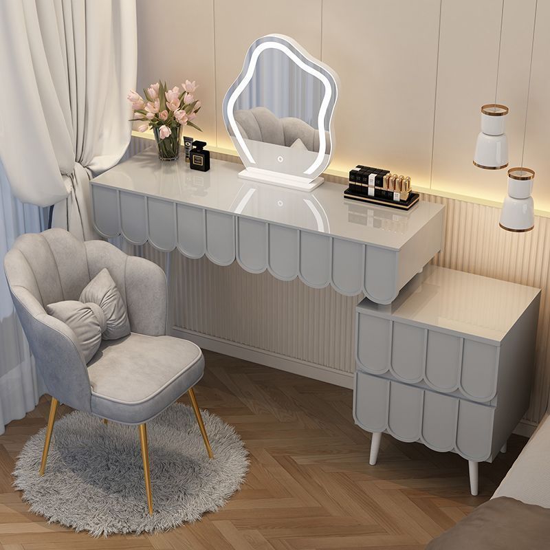 Mesa gris 121 + Gabinete + espejo de nubes + silla de pétalos de oro gris
