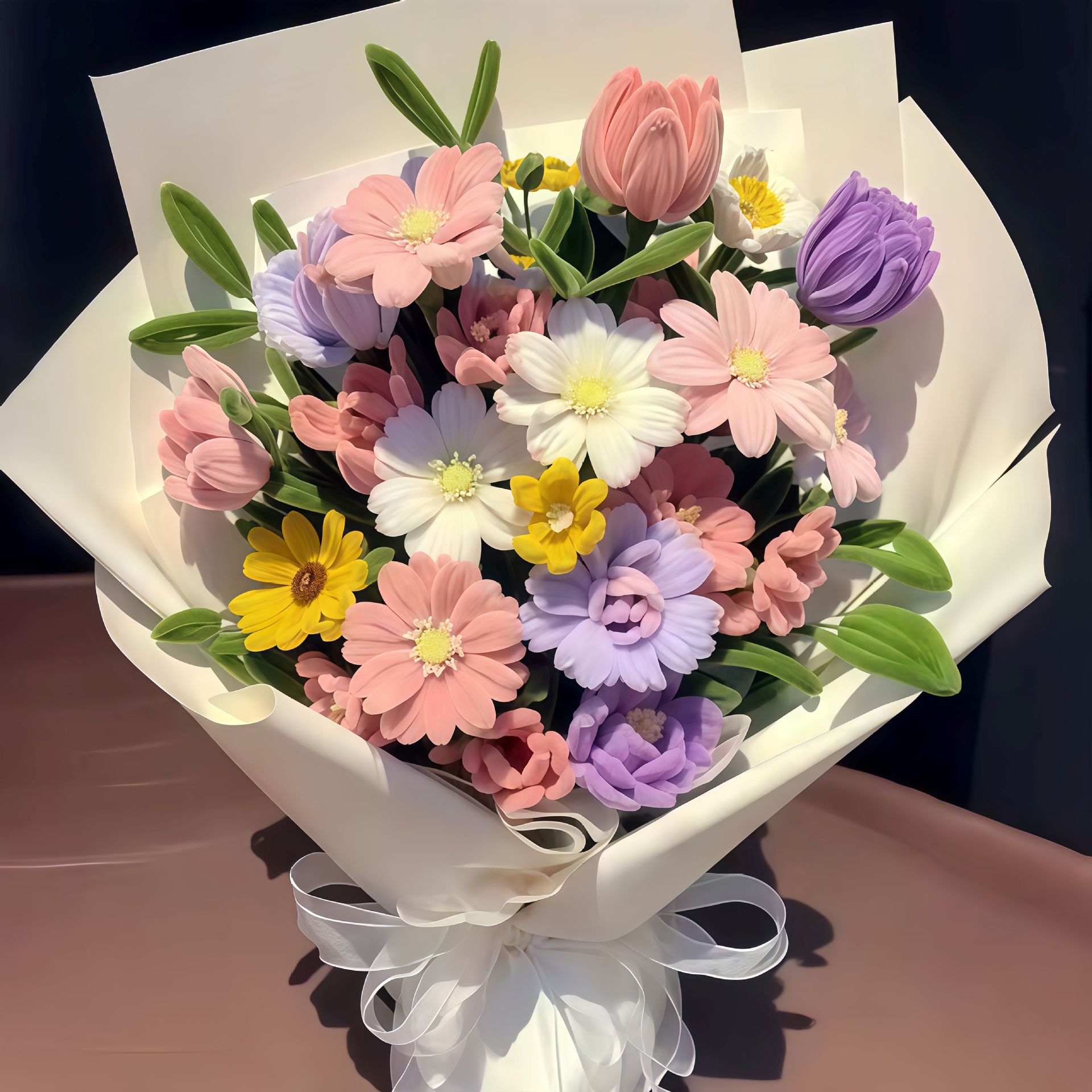 대형 분홍색과 보라색 꽃다발 재료 패키지