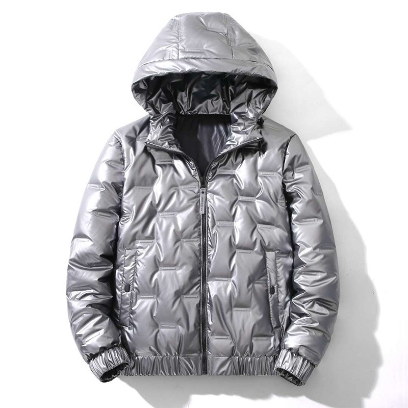 Men's 2021 New Korean Style Trendy Casual Couple Down Jacket, Warm and Windproof Hooded White Duck Down Smooth Surface Winter Wear