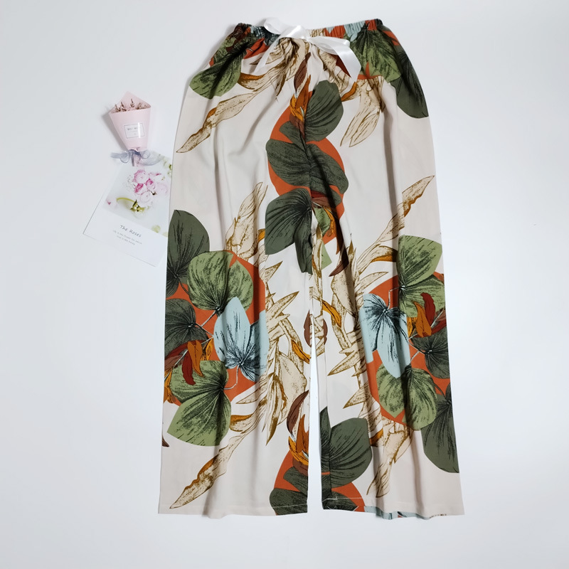 Pantalones de pijama de verano Source 45 de algodón y seda, pantalones anchos de nueve puntos para mujer, finos, talla grande, pantalones holgados para aire acondicionado, pantalones de playa