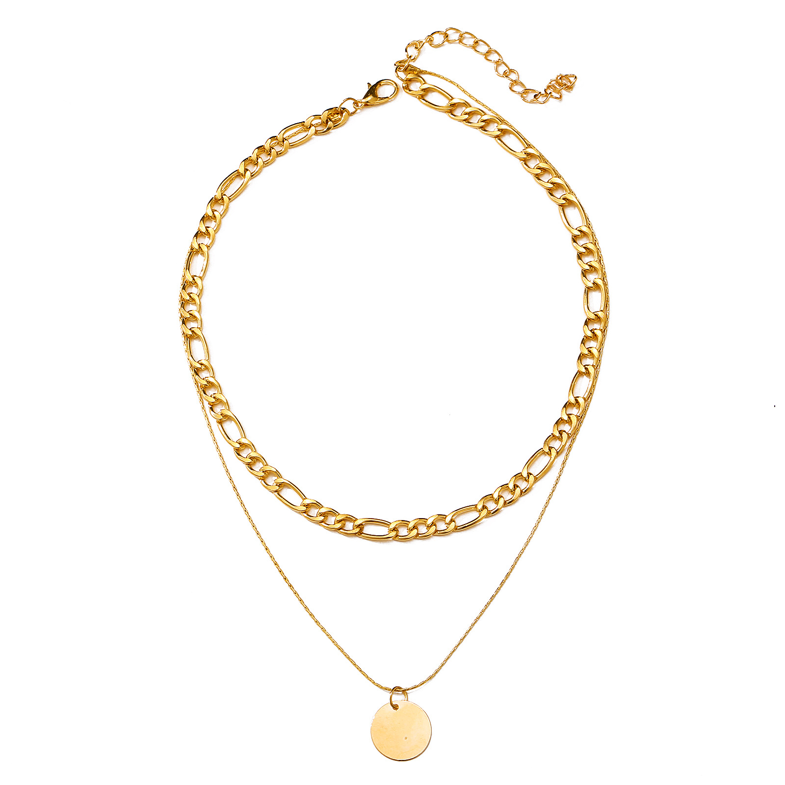 Fashion Double Layer Disc Thick Chain Alloy Necklace Wholesale display picture 3