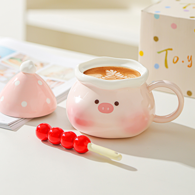 Creativo lindo caramelo haws dibujos animados cerdito cachorro taza cerámica taza con tapa regalo taza de agua taza de pareja