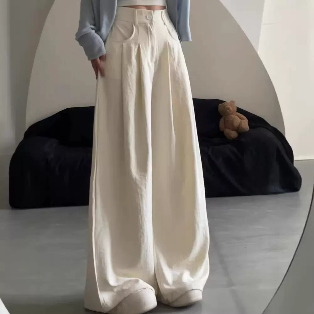 白色阔腿裤女春夏季2026新款高腰垂感直筒韩系慵懒山本西装裤子